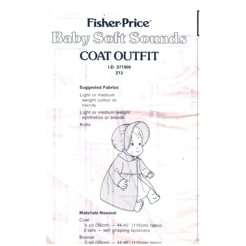 Fisher-Price Baby Soft Sounds Coat Outfit Sewing Pattern ID 271900 213 Vintage
